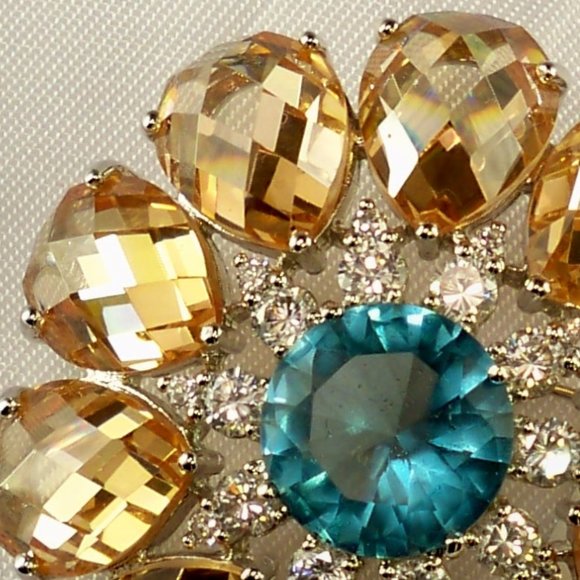 NEW Vintage Charles Winston Champagne Crystles, Blue Cubic Zirconias 925 Brooch